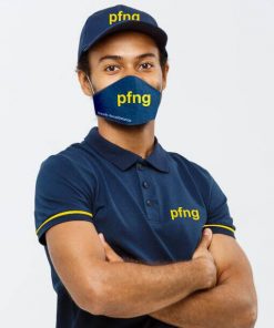 Man wearing branded Tshirt and cap with Nose Mask